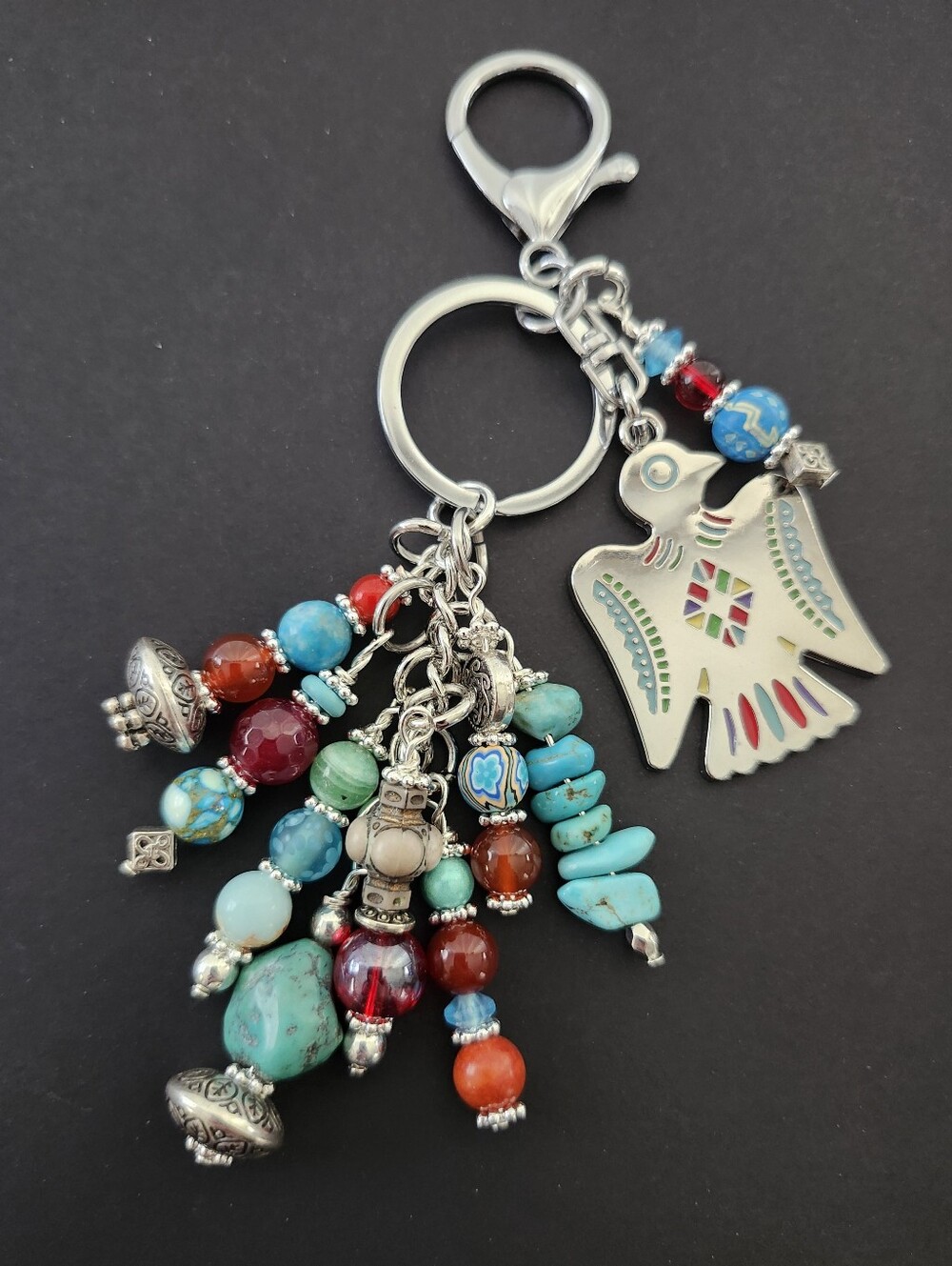Southwest Purse Charm or Keychain Carnelian Howlite Turqouise